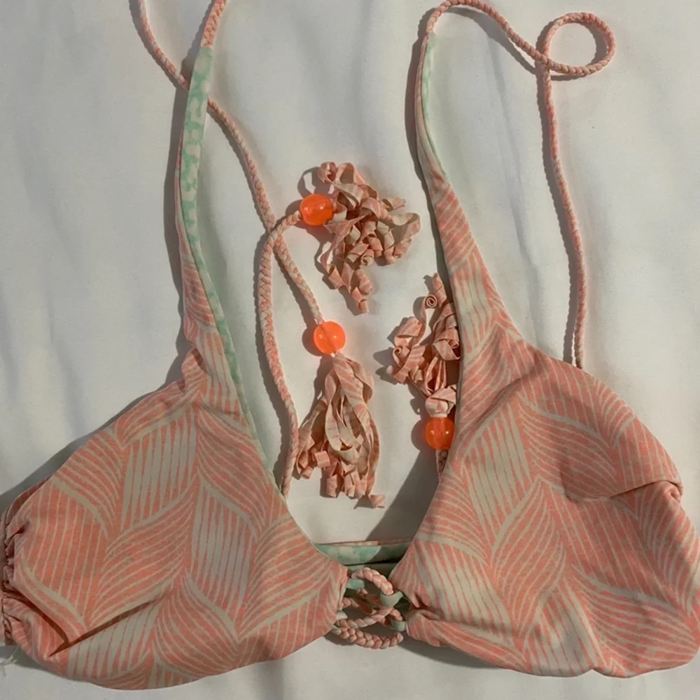 Victoria’s Secret Reversible Patterned Bikini Halter Top - Blue White & Orange